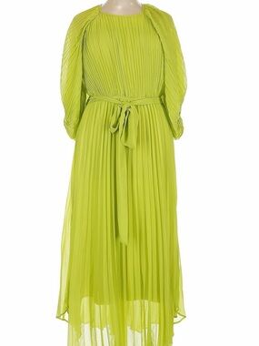 Boohoo Lime Green Pleated Maxi Dress with Waist Tie